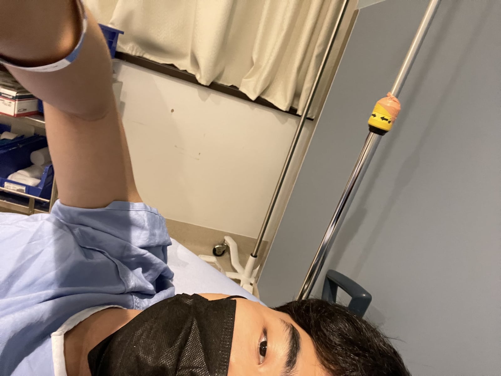 Johan lying down after drinking too much